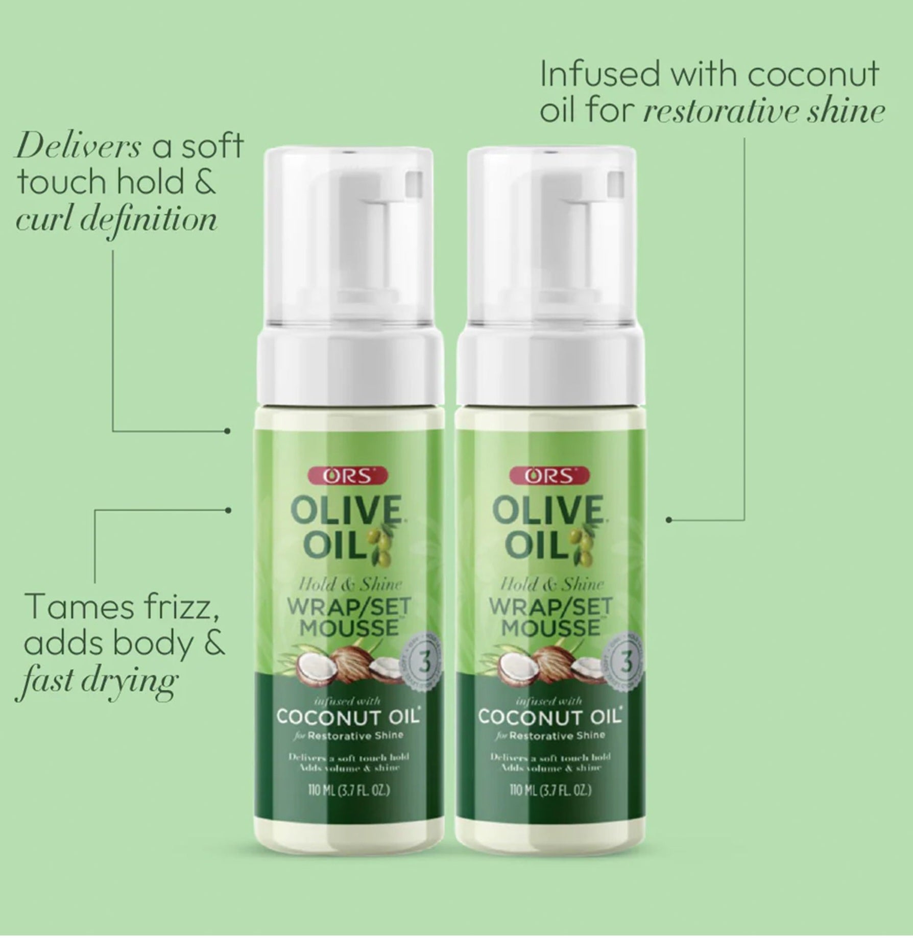 ORS Olive Oil Hold & Shine Wrap/Set Mousse with Coconut Oil – 110ml